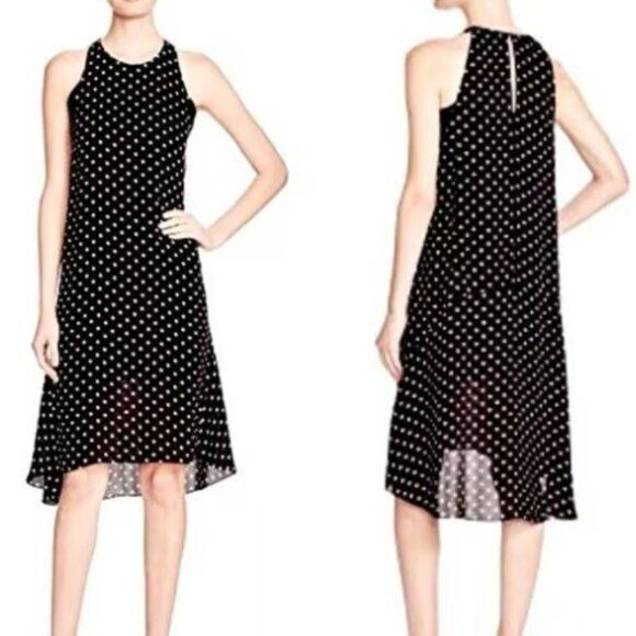 Theory Adlerdale Haze Polka Dot 100% Silk High-Low Dress, Black/Ivory Size 6 - Picture 3 of 6